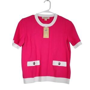 New Flawed Michael Kors Knit Short Sleeve Sweater Top Dragonfruit Pink Size XS